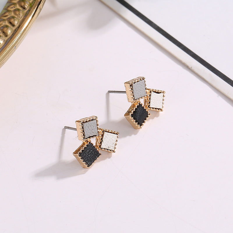 Three Tone Square Stud Fashion Earrings for Women Party Jewelry Gift