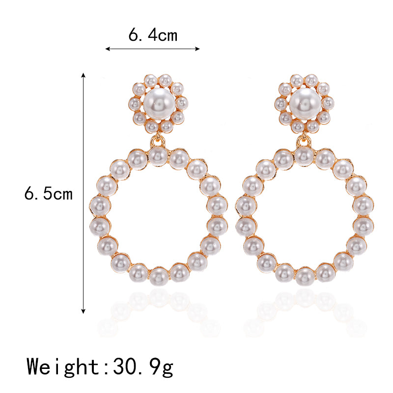 Imitation Pearl Round Dangle Fashion Earrings for Women Stylish Party Jewelry Gift