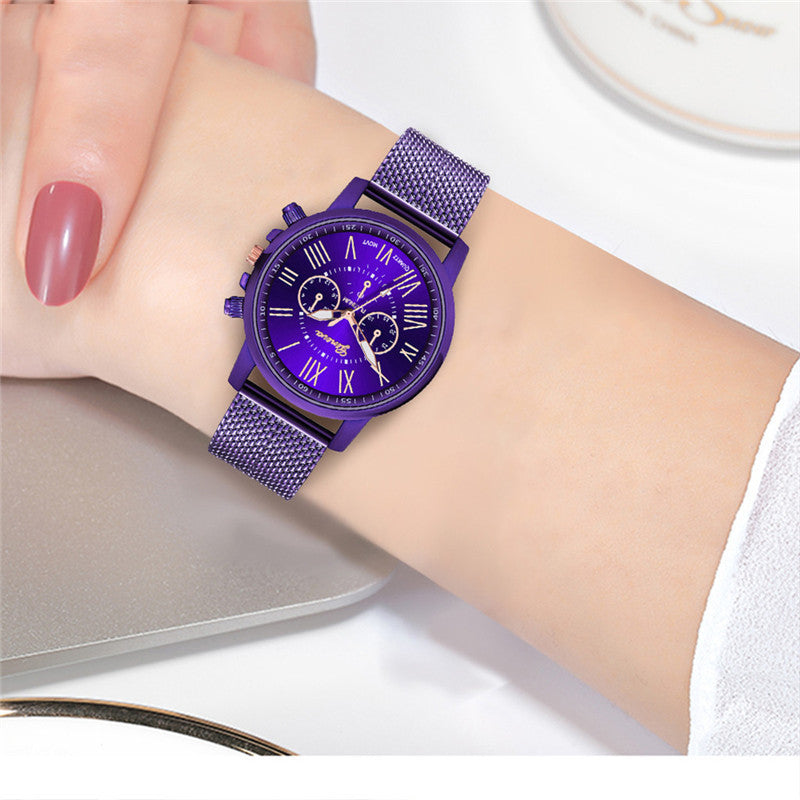 Dual-faced Roman Numeral Mesh Band Quartz Unisex Watch