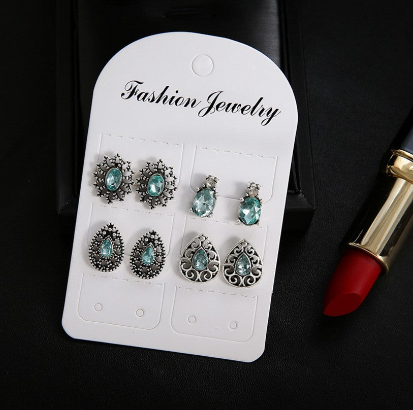 4 Pairs Aqua Jewelry Stud Earrings Modern Fashion Women Earrings Piercing Studs