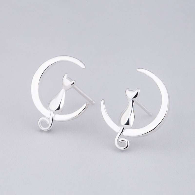 Moon Cats Stud Earrings Women Party Earrings Fashion Animal Jewelry Gift Accessory Girls Modern Studs Earring