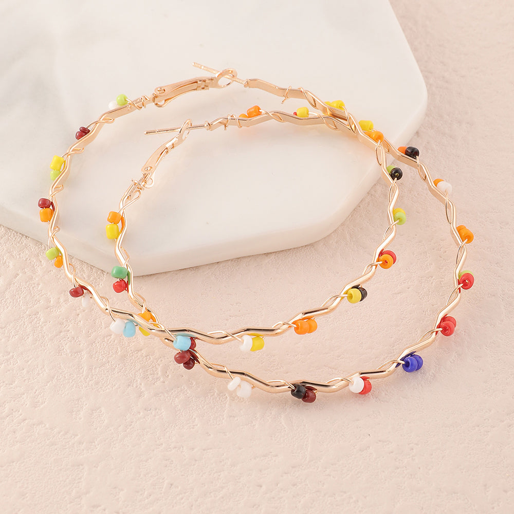 Multicolor Beads Large Hoop Earrings Women Jewelry Gift for Her Accessories