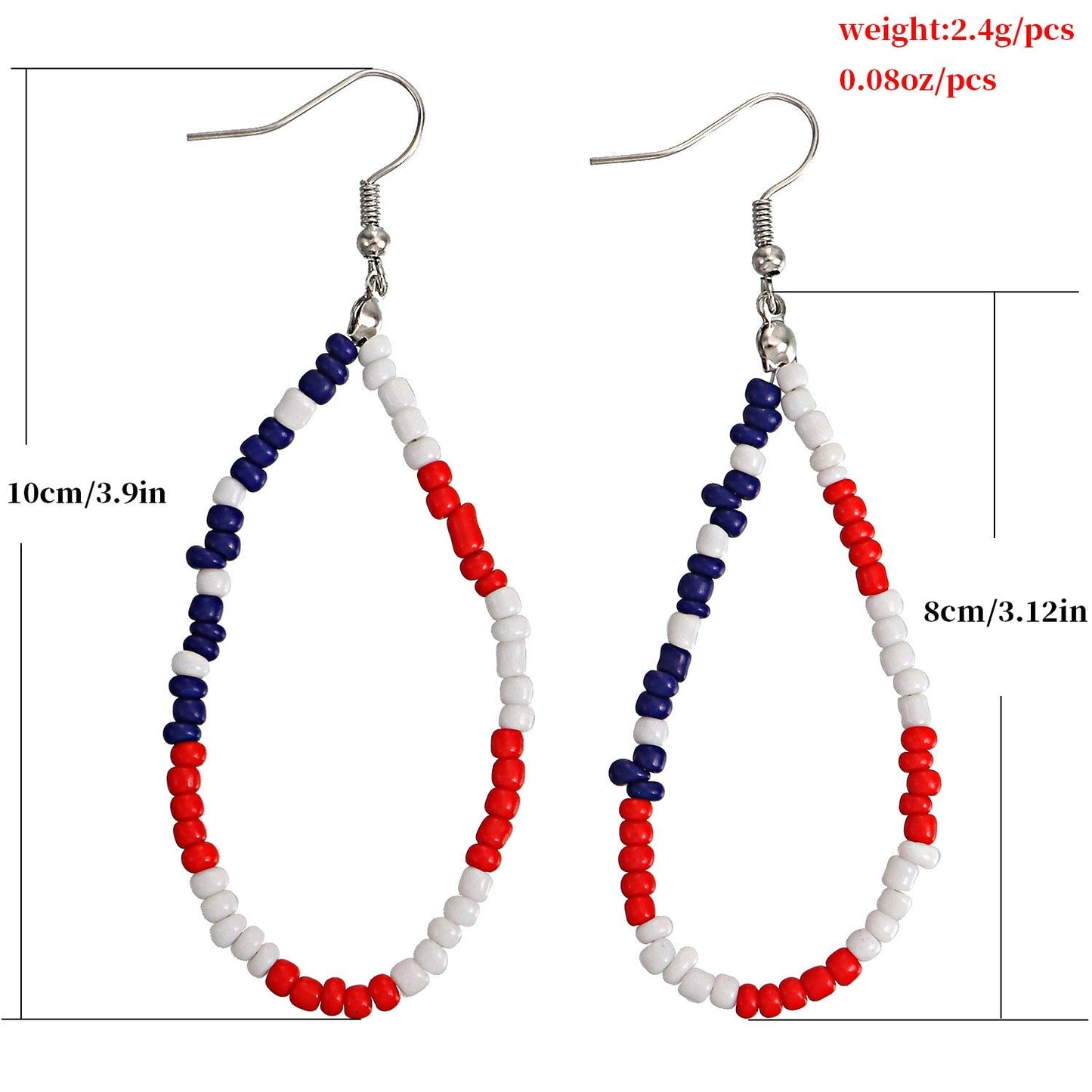 Red Blue White Beaded Dangling Drop Earring Women Girls Gifts Jewelry Accessories