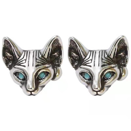 Vintage Style Cat Stud Earrings for Girls Women Stud Jewelry Gift Accessories