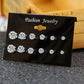 6pairs 6 Sizes Rhinestone Stud Earrings Fashion Women Female Earrings Piercing