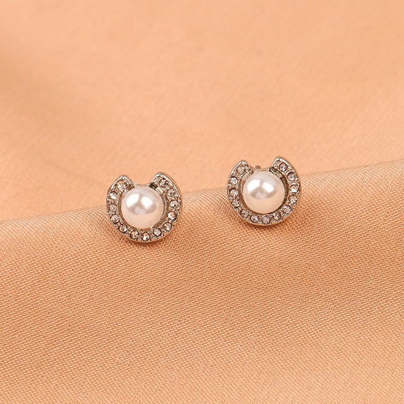 Open Circle Pearl Stud Earrings Fashion Jewelry for Girls Women Gift Accessories