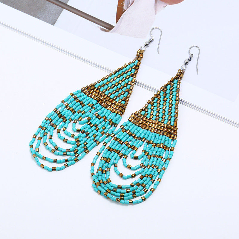 Bohemian Retro Tassel Earrings Ethnic Style Rice Beads Decoration