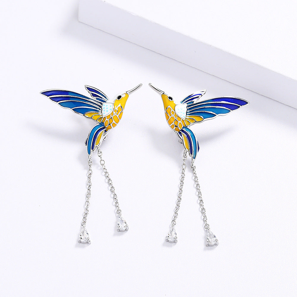 Hummingbird Earrings Epoxy Colored Animal Elements Bird Country Style Female Earrings