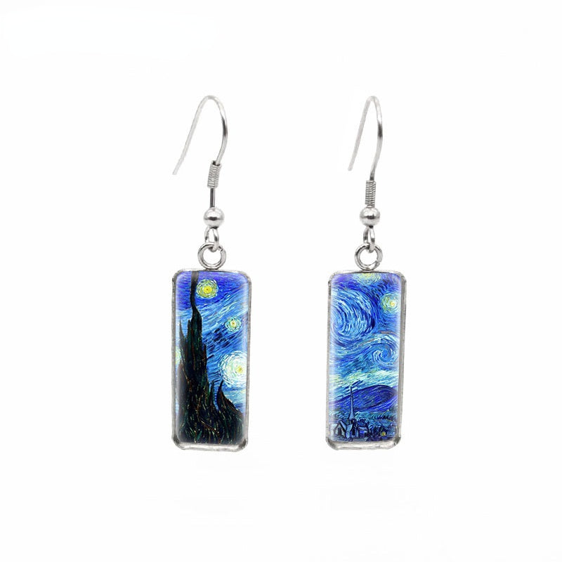 Blue Painting Design Drop Earrings Cute Dangle Earrings Women Jewelry Gift for Her