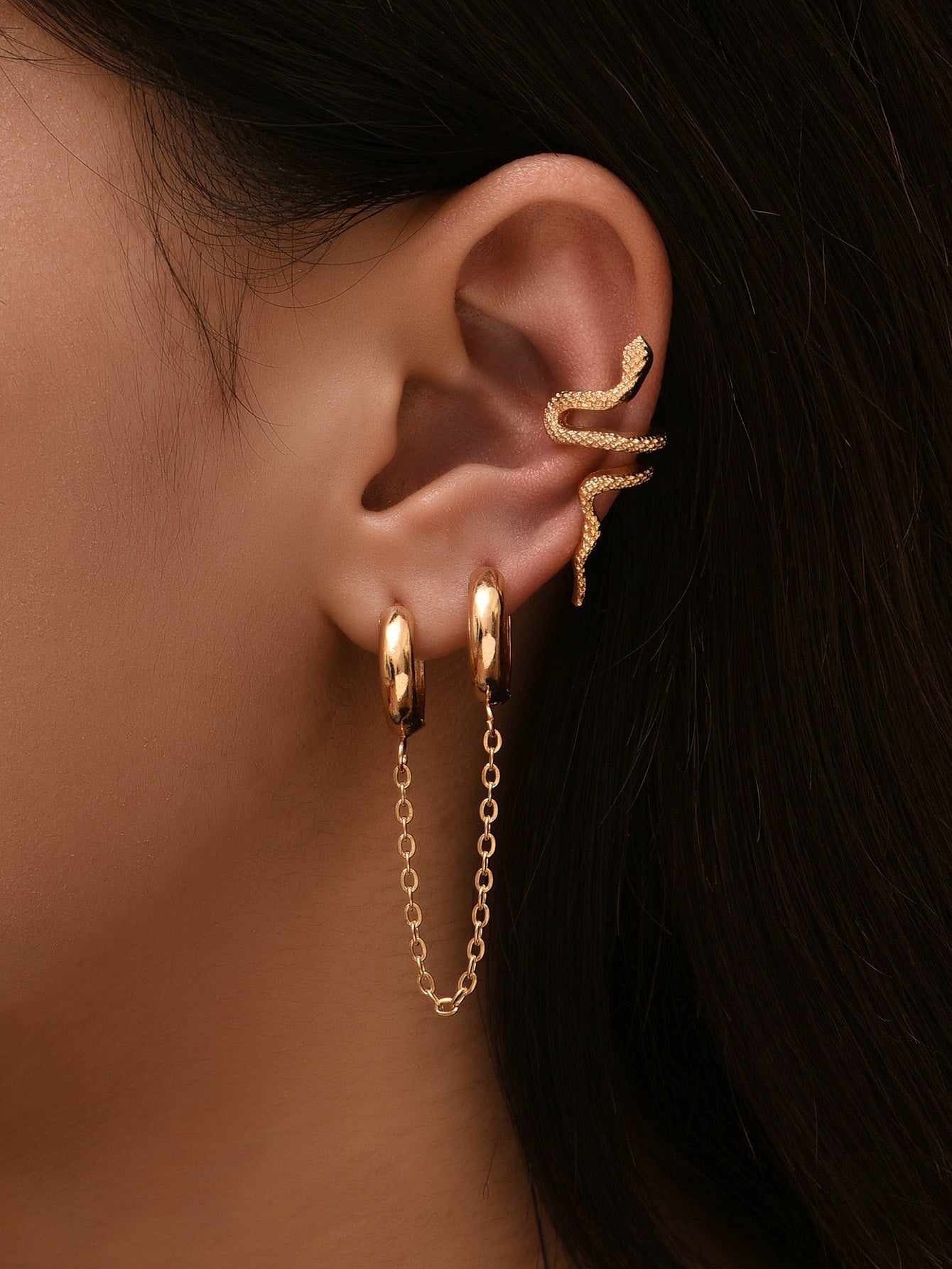 Snake Chain Ear Cuff Ear Studs Earrings Women Fashion Jewelry Gift for Her