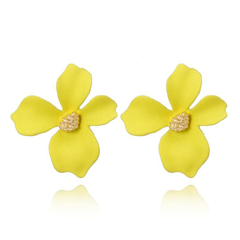 Sweet Flower Earrings Women Four Petal Stereo Leaf Stud Earring Modern Jewelry Girl Accessory