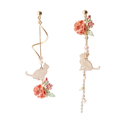 Girly Heart Ins Wind Sweet Cat  Japanese Style Earrings Super Fairy Slim