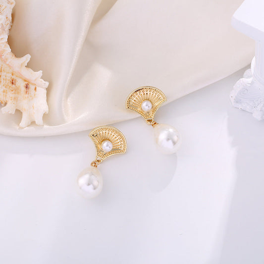 1 Pair Fan Faux Pearl Drop Earring Women Jewelry Mom Gift Everyday Wear Earrings