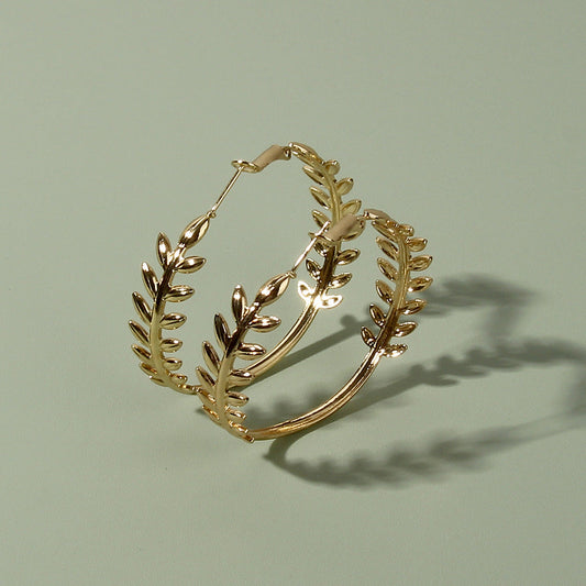 Leaf Hoop Earring Women Jewelry Mom Gift Everyday Wear Earrings