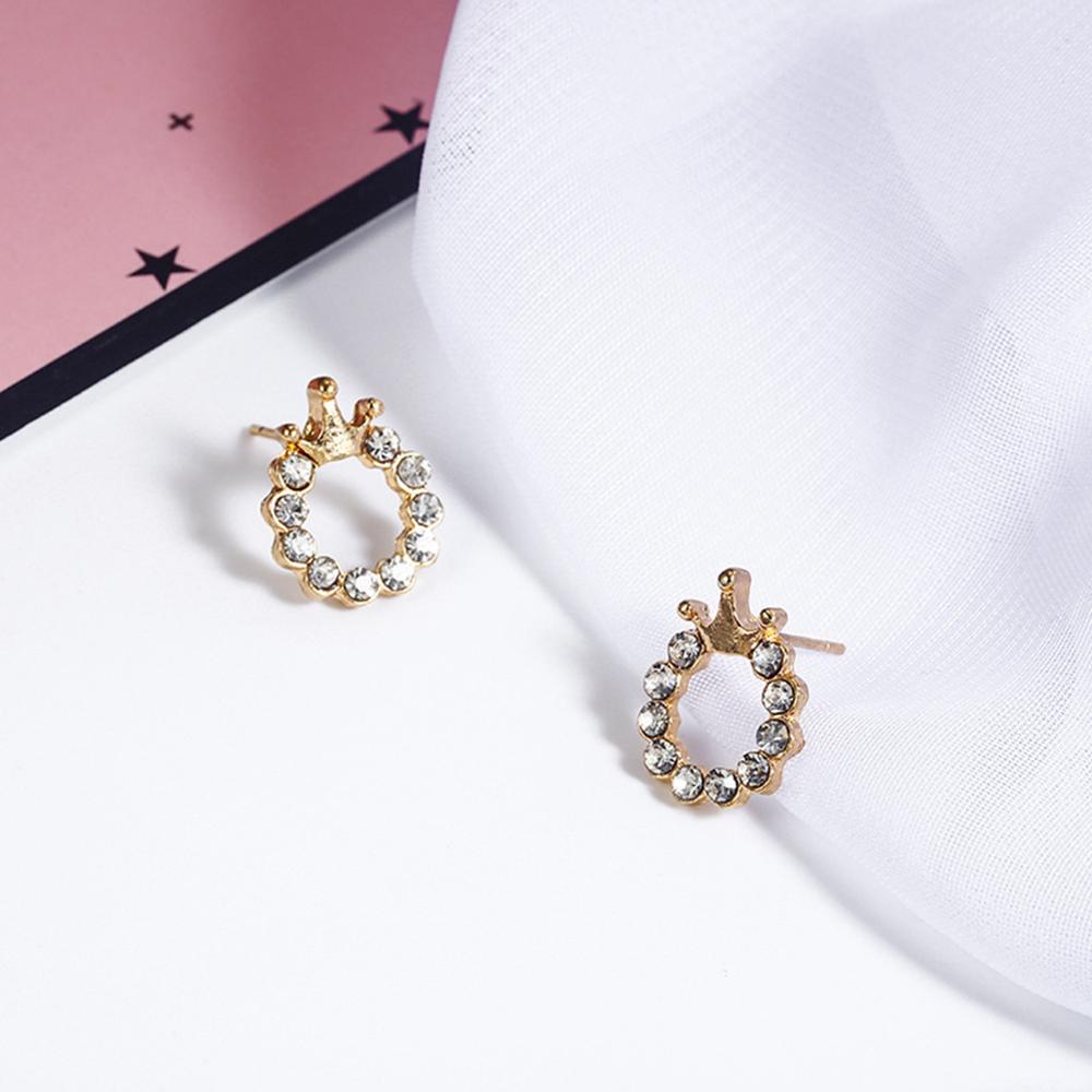 Princess Crown Stud Earrings Women Girl Shining Crystal Round Circle Earrings Party Wedding Accessory