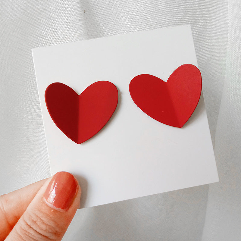 Folding Design Red Heart Dangle Earrings Cute Summer Earring Jewelry Gift for