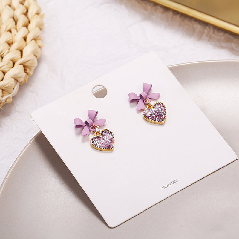 Purple Heart Bow Jewelry Fashion Dangle Earrings for Girls Party Birthday Gift