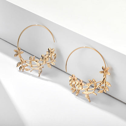 Flowers Bird Composition Hoop Earrings Exquisite Fashion Drop Earrings For Women