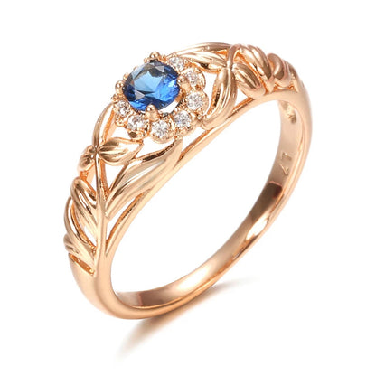 Copper Plated Real Gold And Blue Zircon Ring