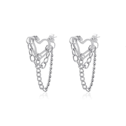 Hearts Chains Stud Earrings for Girls Women Stud Jewelry Gift Accessories