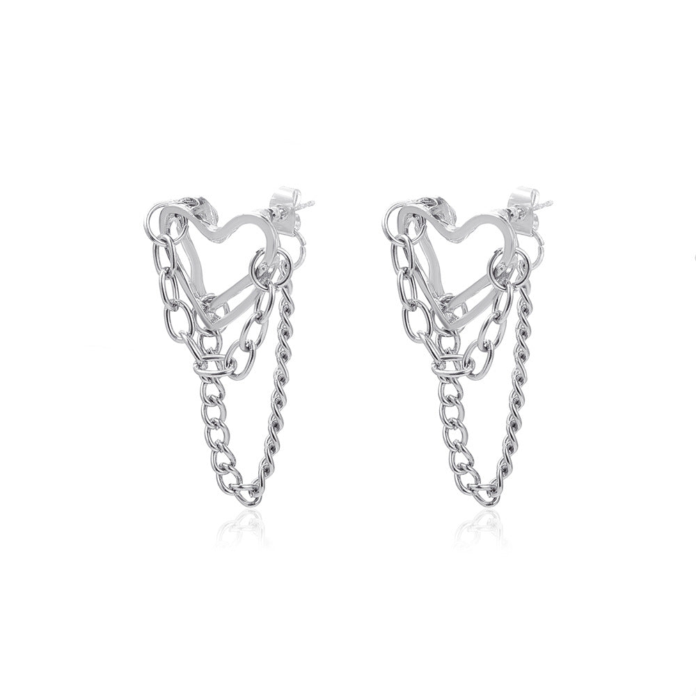 Hearts Chains Stud Earrings for Girls Women Stud Jewelry Gift Accessories