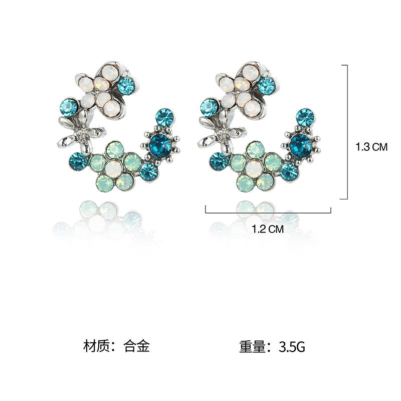 Blue Flower Mix Stud Earrings Women Jewelry Mom Gift Everyday Wear Earrings