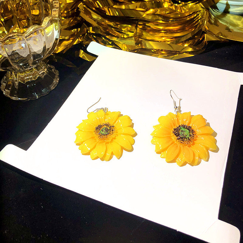 Yellow Sunflower Flower Drop Earrings Dangle Women Fashion Jewelry Gift for Her