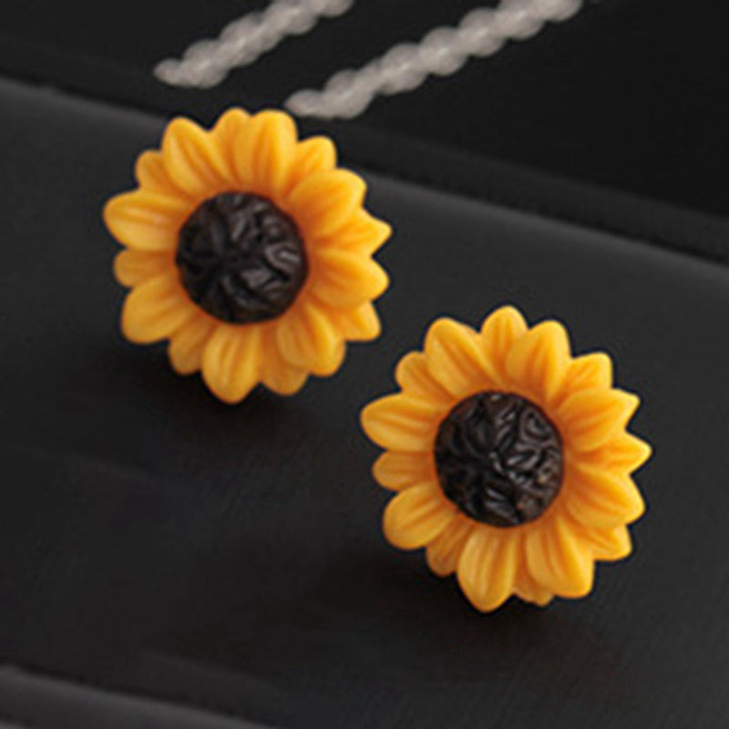 Yellow Sunflower Stud Earrings for Girls Women Stud Jewelry Gift Accessories