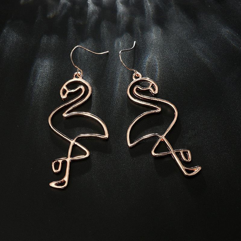 Hollow Flamingo Dangling Drop Earrings Women Girls Gifts Jewelry Accessories
