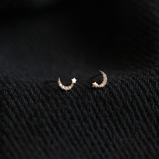 Half Moon Star Mini Stud Earrings Cut Asymmetric Mini Earrings Ear Piercing