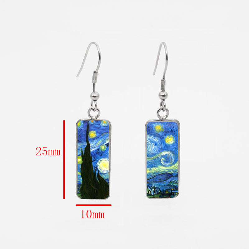 Blue Painting Design Drop Earrings Cute Dangle Earrings Women Jewelry Gift for Her