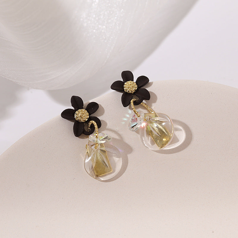 Black Flower Detail Gift Earrings Dangle Women Fashion Jewelry Jewellery