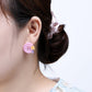 Pink Button Stud Earrings Women Fashionable Luxurious Earrings Jewelry