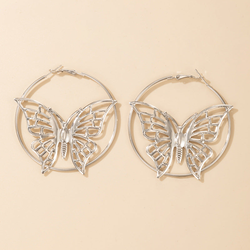 Hollow Butterfly in Ring Jewelry Fashion Dangle Earrings for Girls Party Birthday Gift