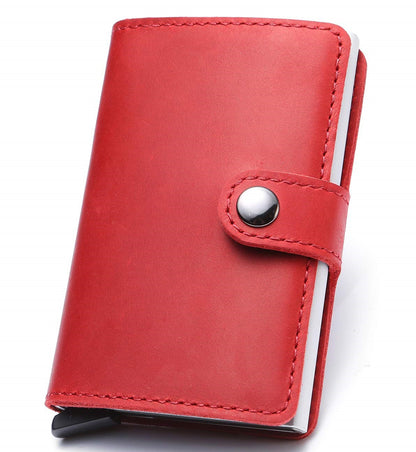 RFID Anti-theft Aluminum Alloy Card Box Retro Style Horse Leather Wallet Card Holder