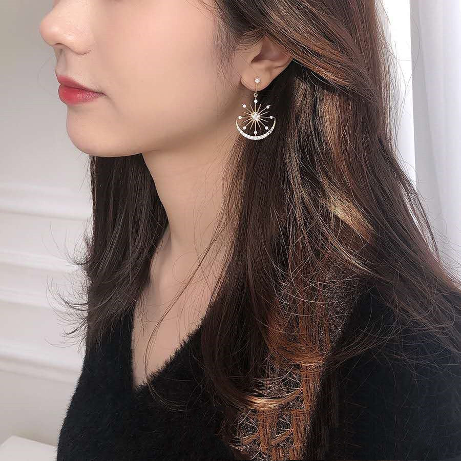 Star in Moon Drop Ear Dangle Fashion Earrings for Women Party Jewelry Gift