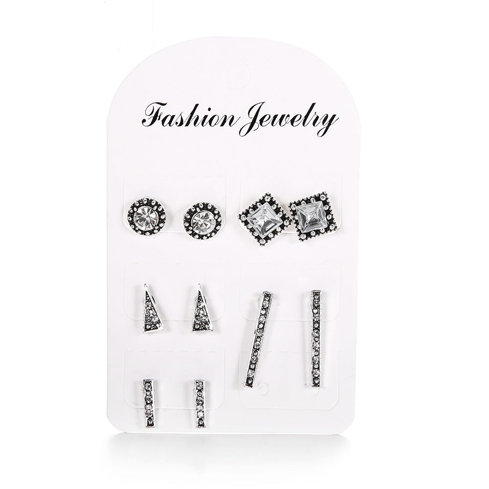 Set 5pairs Geometric Stud Earrings Accessories Gift Women Girl Fashionable