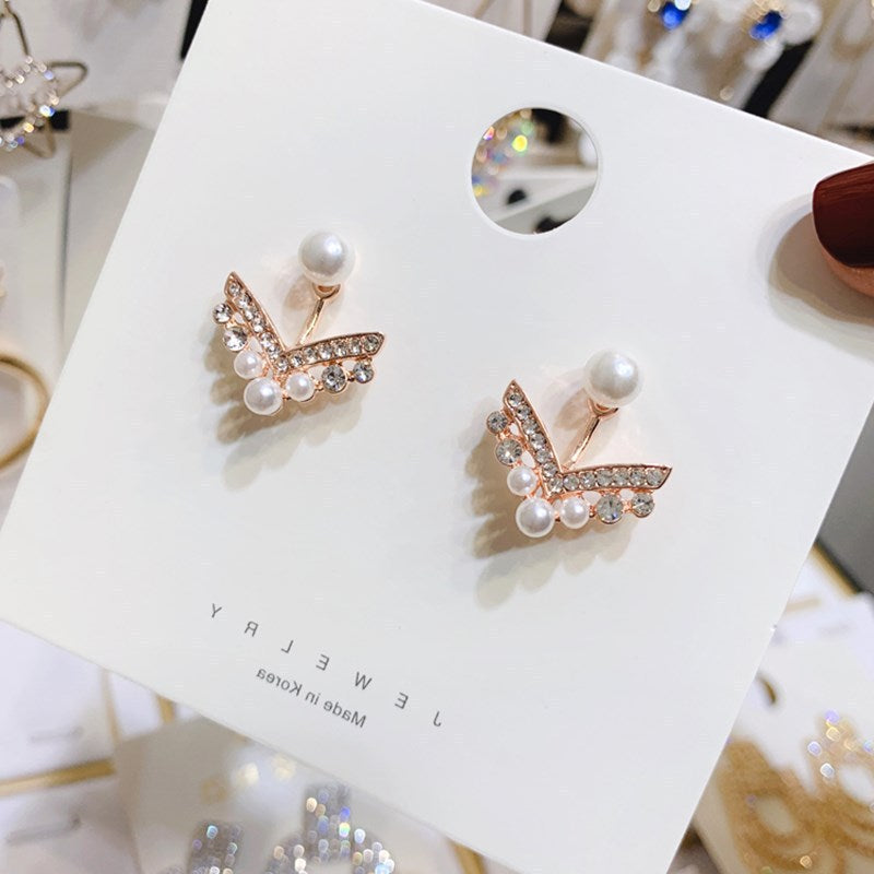 Pearl V-shaped Stud Earrings for Women Girls Fashion Earrings Piercing Jewelry