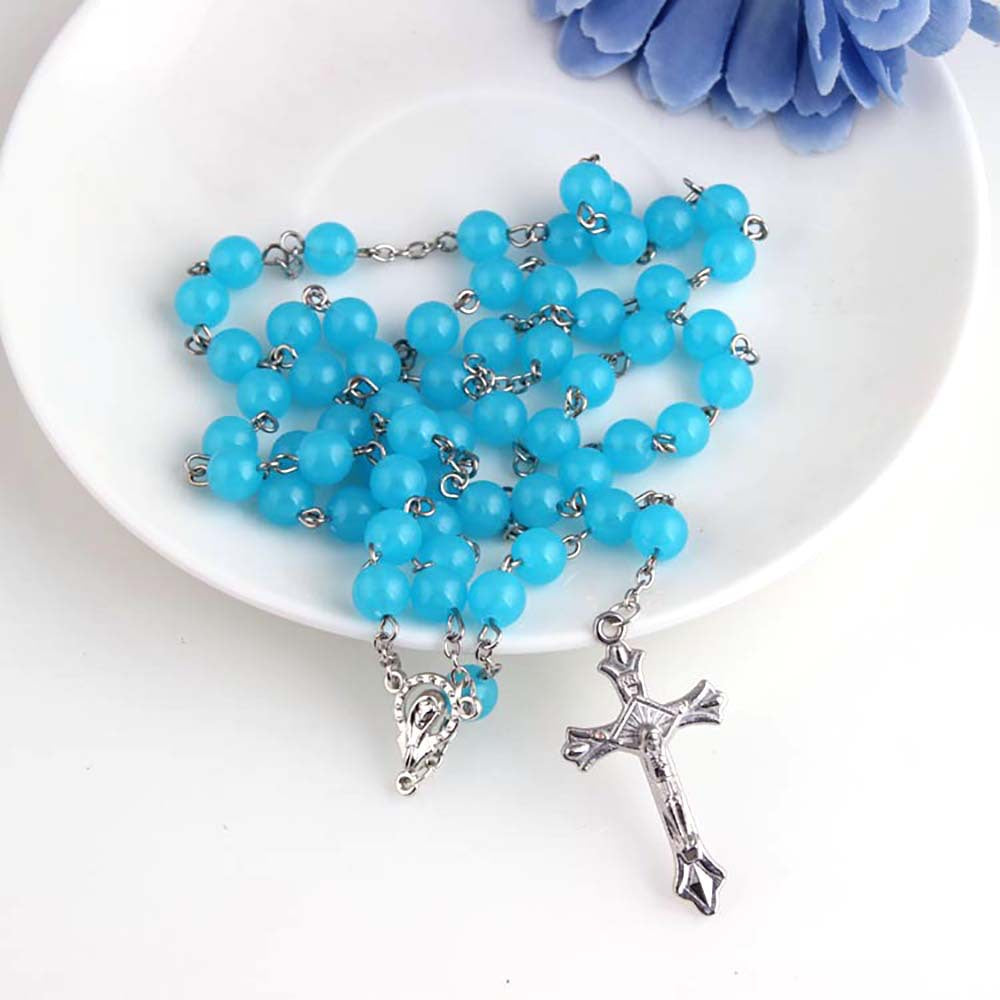 Acrylic Glow-in-the-dark Rosary Cross Necklace Christian