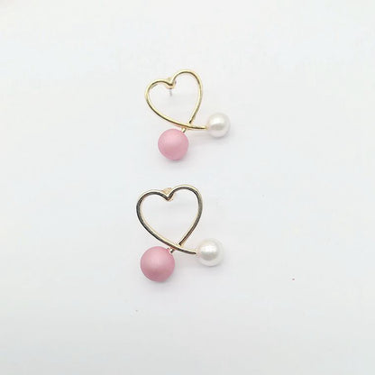 Pink Ball Heart Design Stud Earrings Women Girls Gifts Jewelry Accessories