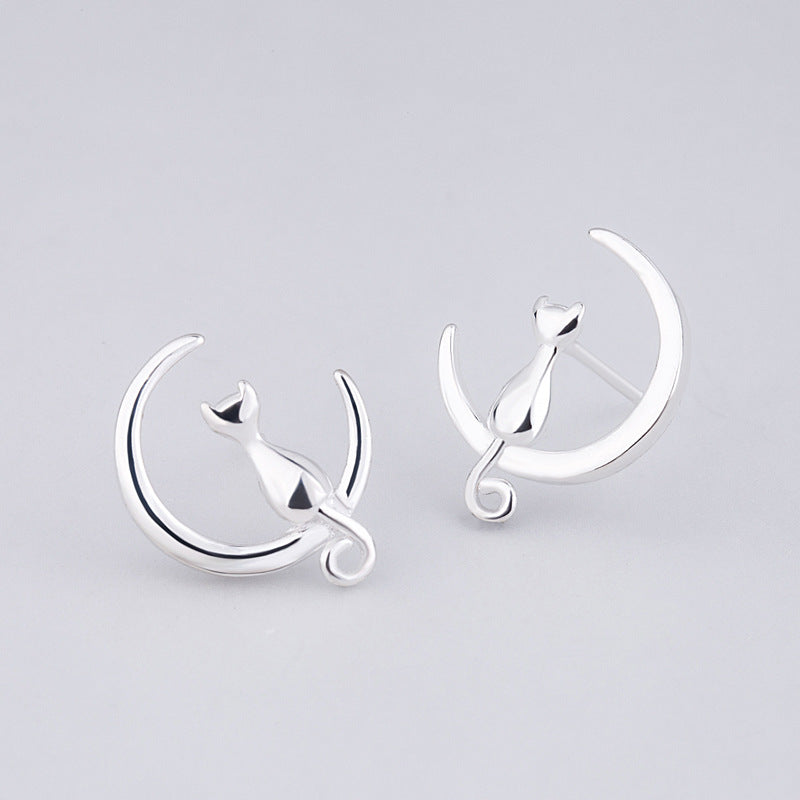 Moon Cats Stud Earrings Women Party Earrings Fashion Animal Jewelry Gift Accessory Girls Modern Studs Earring