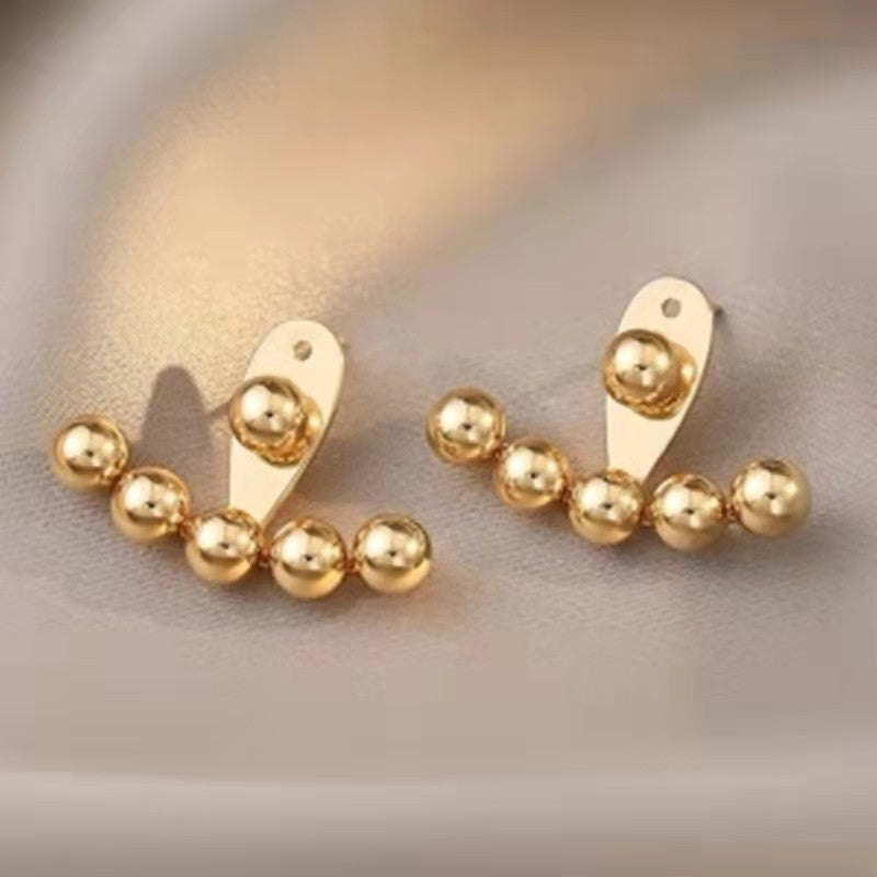 Chrome Bead Design Ear Jacket Jewelry Stud Earrings Modern Fashion Women