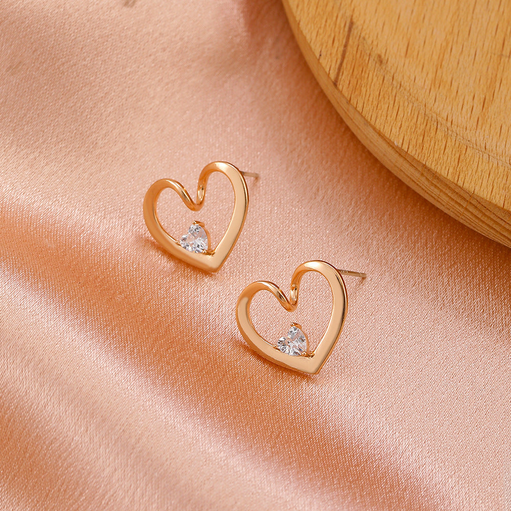 Heart with Crystal Stud Earrings Women Jewelry Mom Gift Everyday Wear Earrings