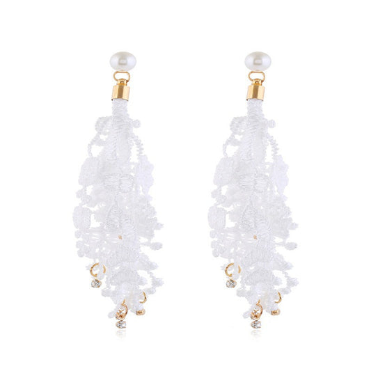 White Tassel Dangling Drop Earrings Women Girls Gifts Jewelry Accessories