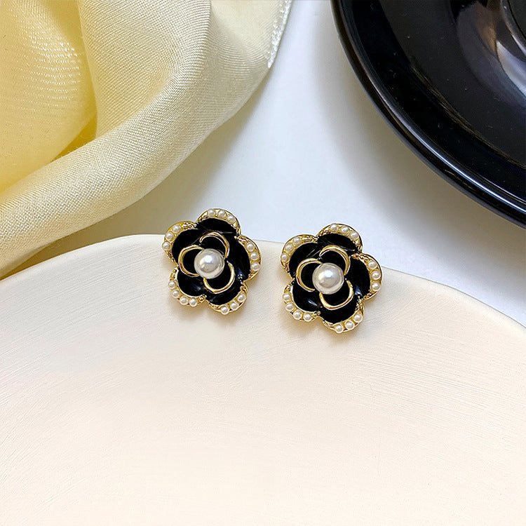 Small Black Flower Stud Earrings Women Jewelry Mom Gift Everyday Wear Earrings