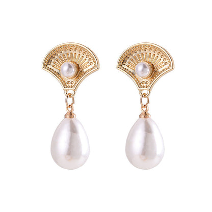 1 Pair Fan Faux Pearl Drop Earring Women Jewelry Mom Gift Everyday Wear Earrings