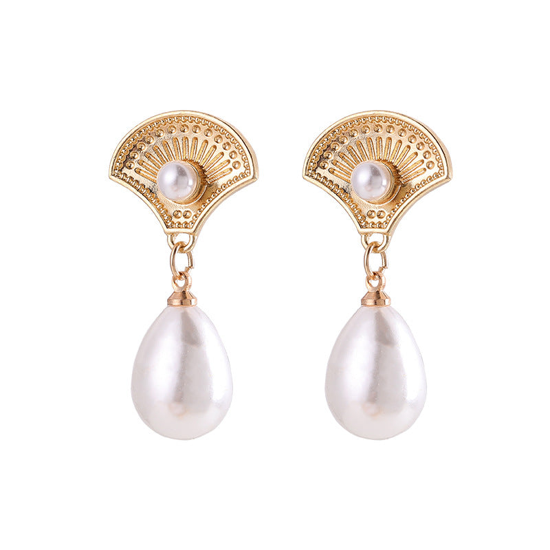 1 Pair Fan Faux Pearl Drop Earring Women Jewelry Mom Gift Everyday Wear Earrings