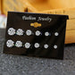 6pairs 6 Sizes Rhinestone Stud Earrings Fashion Women Female Earrings Piercing