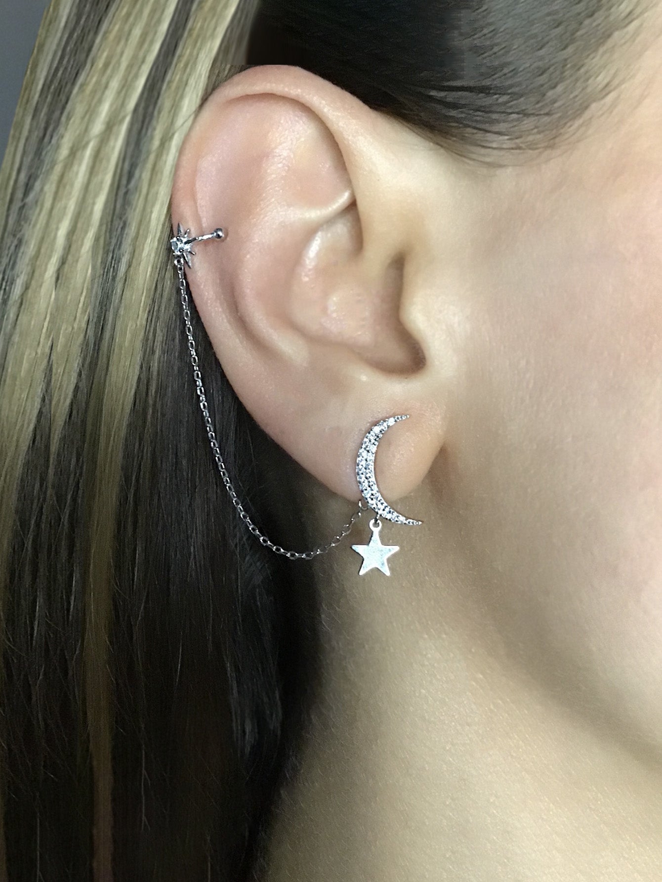 Moon Star Ear Stud Ear Cuff Earrings Cute Dangle Earrings Women Jewelry Gift for Her