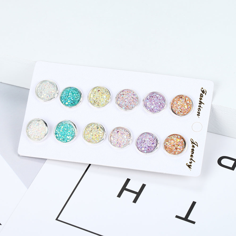 6pairs Glitter Sparkle Stud Earrings Women Jewelry Mom Gift Everyday Wear